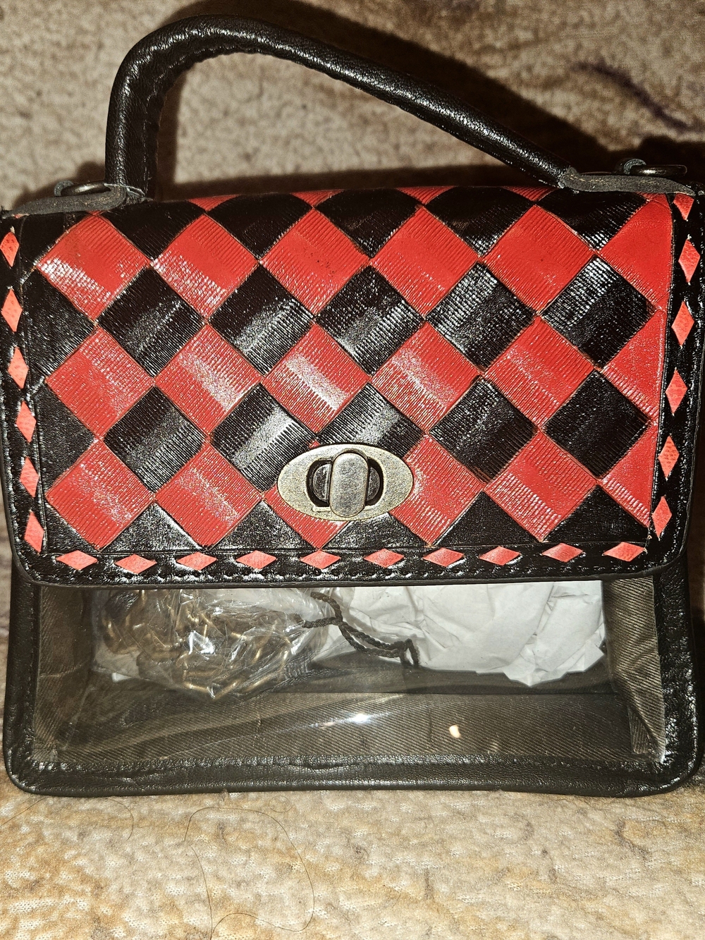 Checkered Red and Black Top-Handle Stadium Bag